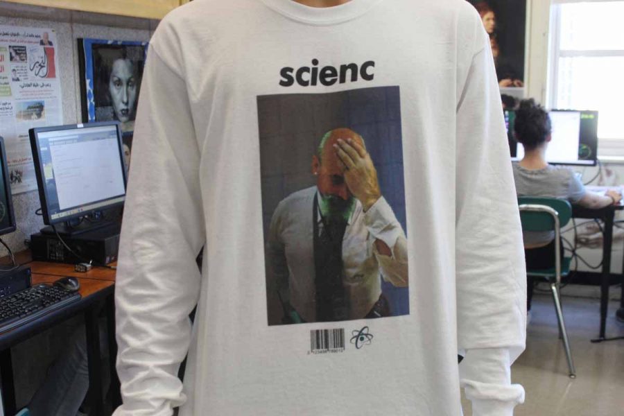 Michael Ferrari ’17 displays a shirt featuring one of the Deans, Mr. Rainford, 
placed into the album cover of Frank Ocean’s new release.