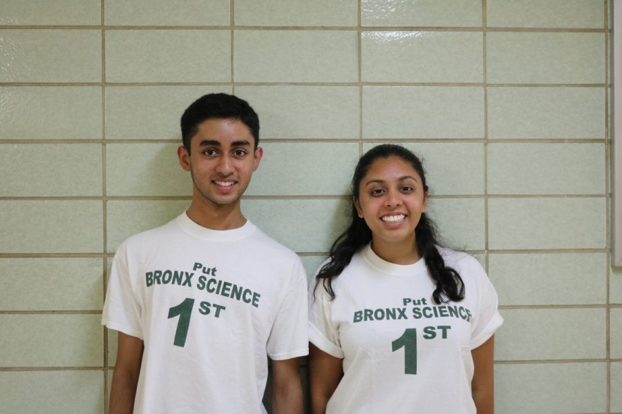 Shazidur Talukder ’17 and Janvi Choudhary ’17 sport their ‘Put Bronx Science 1st’ t-shirts at the            Bronx Science Open House a few days before the SHSAT.
