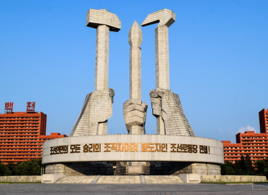 The+Monument+to+Party+Founding+%28%EB%8B%B9%EC%B0%BD%EA%B1%B4%EA%B8%B0%EB%85%90%ED%83%91%29%2C+Pyongyang%2C+North+Korea.+The+hammer%2C+sickle+and+calligraphy+brush+symbolize+the+workers%2C+farmers+and+intellectuals+of+the+DPRK.+The+structure+is+50+meters+high+to+recognize+the+50-year+anniversary+of+the+founding+of+the+Workers+Party+of+Korea%2C+said+Stave+Barker%2C+the+photographer+of+this+photo.