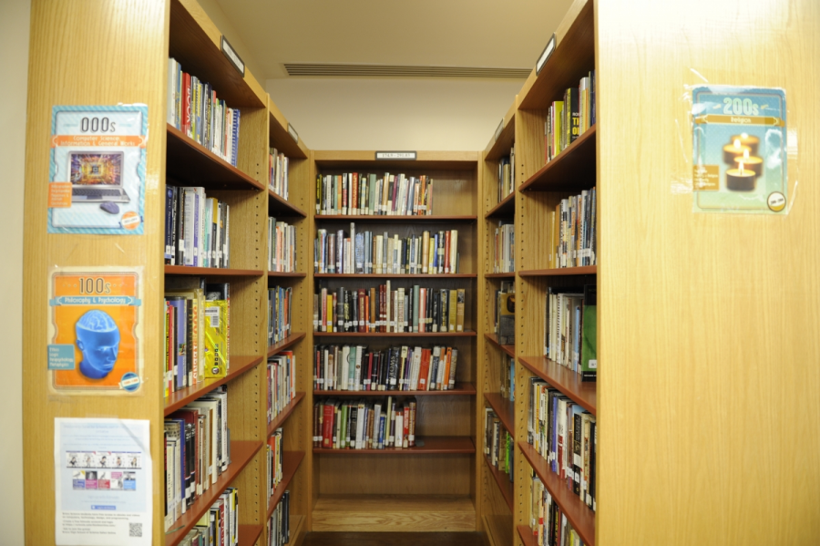 The Computer Science and Philosophy & Psychology shelves of the school library.
