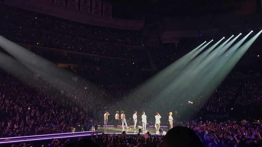 BTS address their fans as they give farewell monologues at the end of their concert in Newark, New Jersey.
