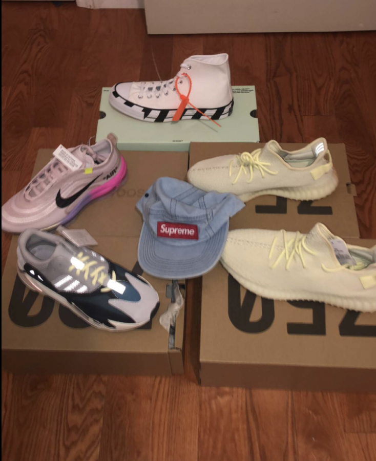 “Nice Kicks: Some pairs of highly coveted model designed by the rapper in a ‘Butter’ colorway. Accompanying the shoes are another model Yeezy and some shoes from Nike’s collaboration with Virgil Abloh’s Off-white and renowned tennis superstar Serena Williams. Anthony has more Yeezy’s being sold at consignment shops such as FlightClub to increase the efficiency of his profit.”
