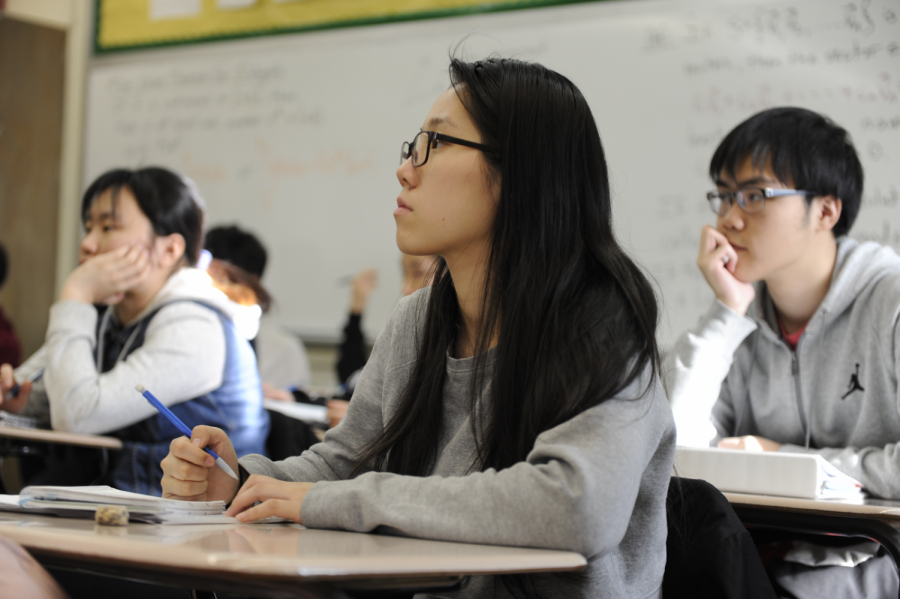 Iris Zheng ’19 pays careful attention during a AP Calculus BC class.
