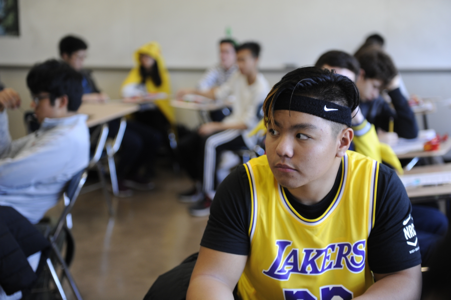 On Halloween, Alexander Basquial 20 attends class in Laker’s Forward LeBron James’ uniform.