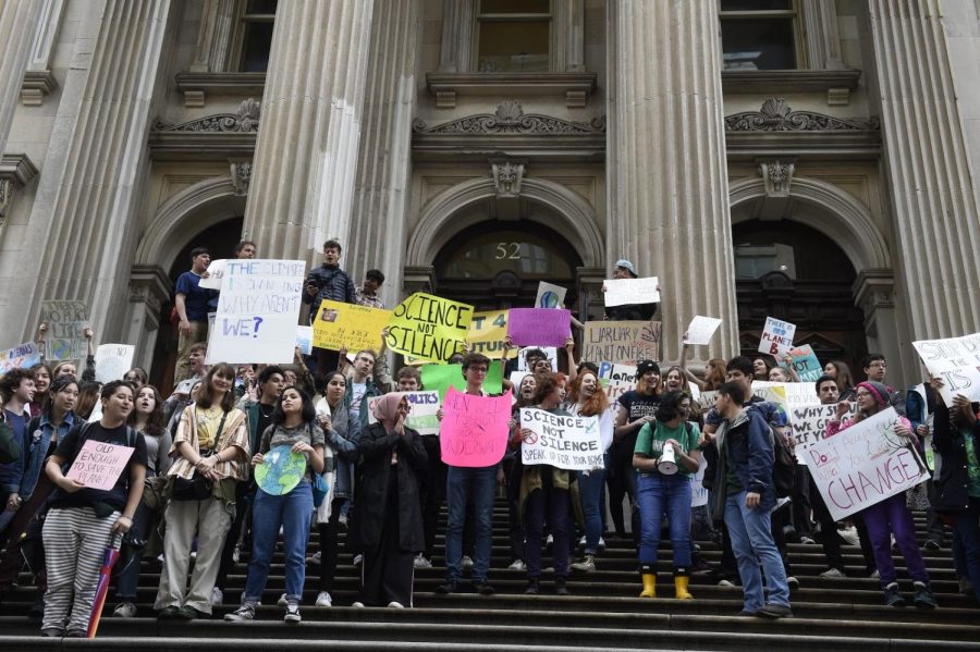 Bronx Science students protest on the steps of City Hall on March 15th, 2019 for the global youth climate strike.