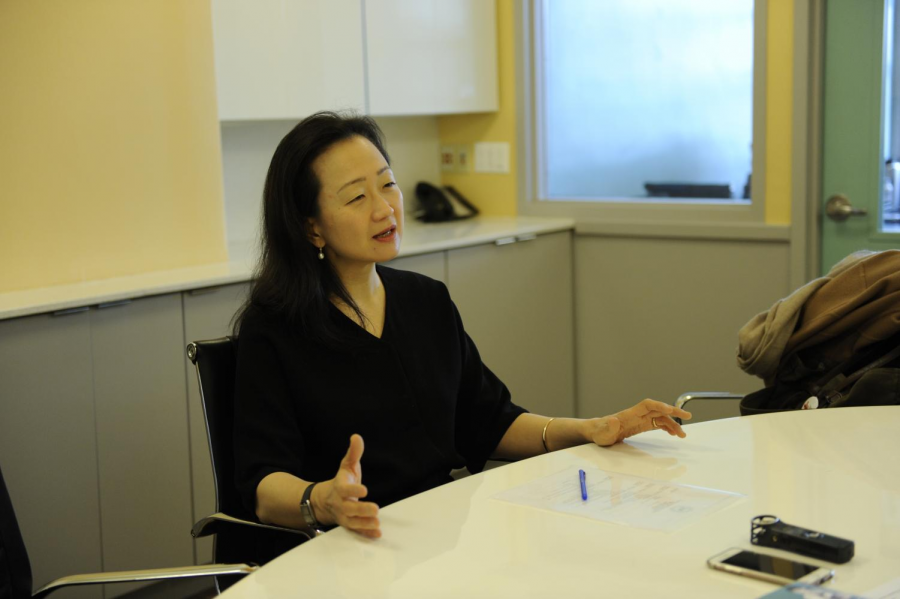 Min Jin Lee ’86 discusses her book and her experience at Bronx Science with staff on the Science Survey during her interview in December 2017, paying a visit to be inducted into the school’s Hall of Fame.
