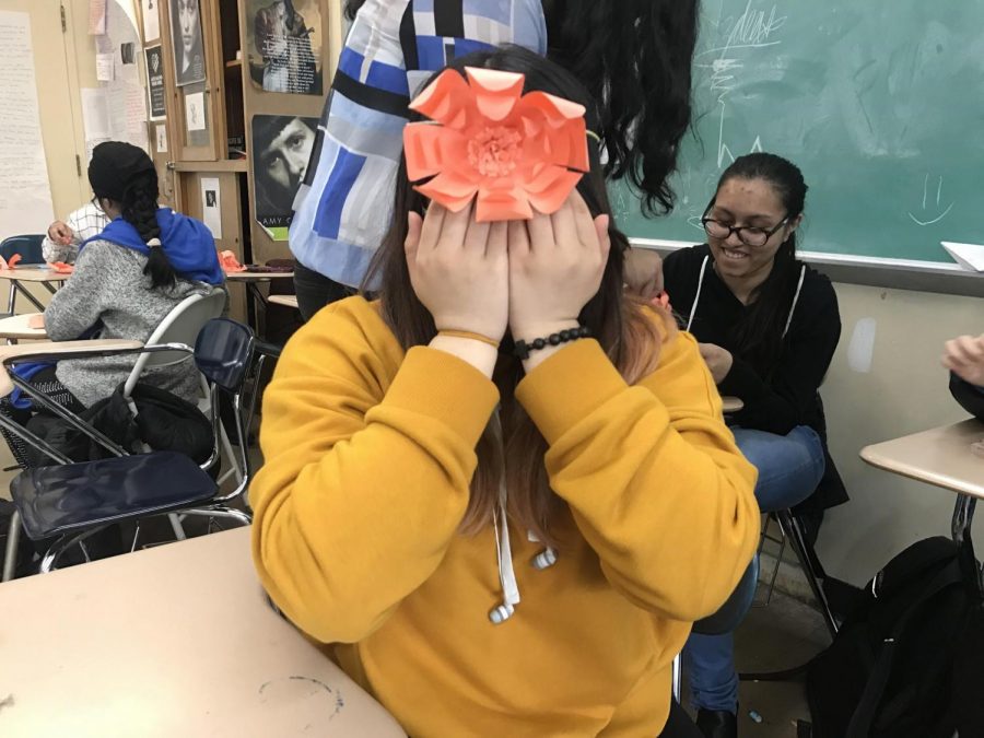 Amanda Francisco ’20 poses with one of her creations from the DIY Club.