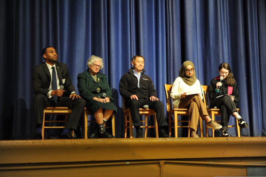 Senator Bailey ’00, Senator Liu ’85, and Senator Stavisky ’56 answer questions for students attending the assembly held in their honor. 