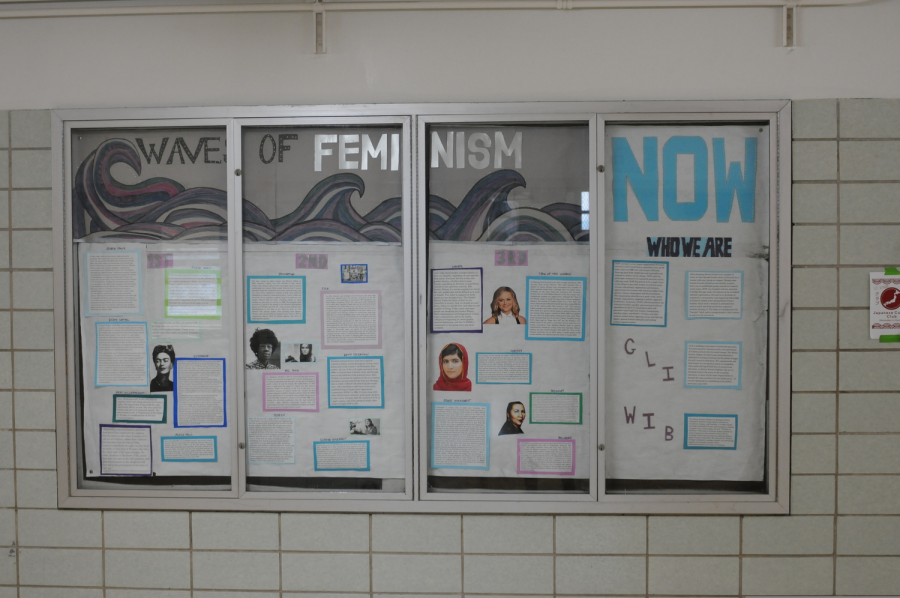 Created by the Bronx Science National Organization for Women (NOW) club, this presentation displayed on the third floor of Bronx Science highlights key aspects of the 1st, 2nd, and 3rd waves of feminism. 