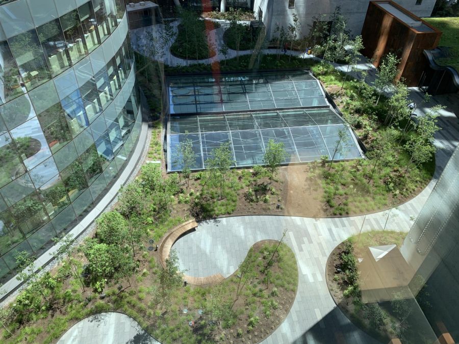 There is a communal courtyard for the companies working in the building, available for use once the Coronavirus pandemic restrictions are lifted.
