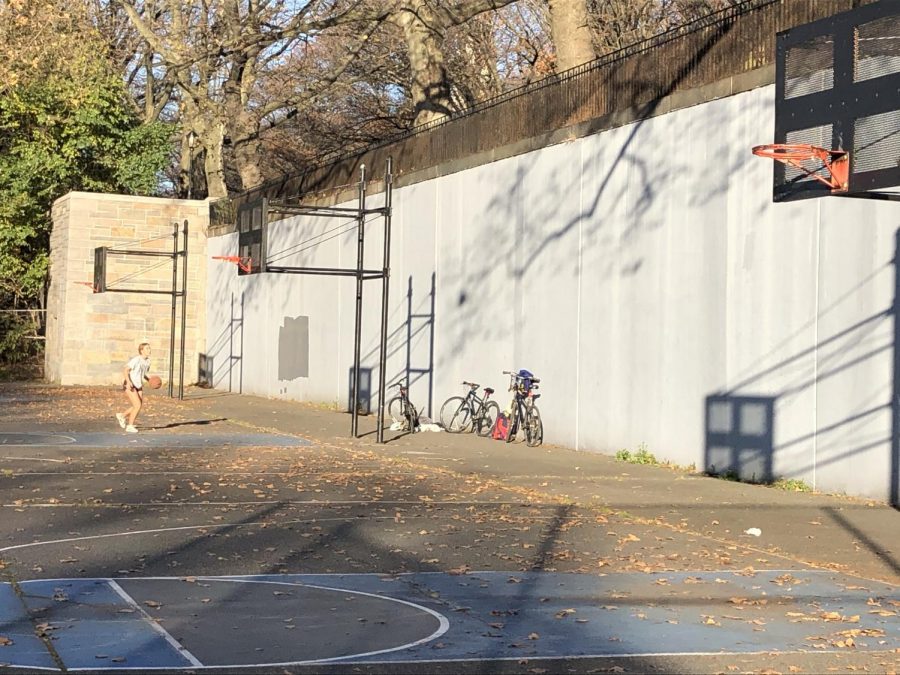 A row of three netless hoops at the 111th Street courts in Riverside Park in Manhattan illustrate the poor quality of net maintenance that is to be found at some basketball courts around New York City.