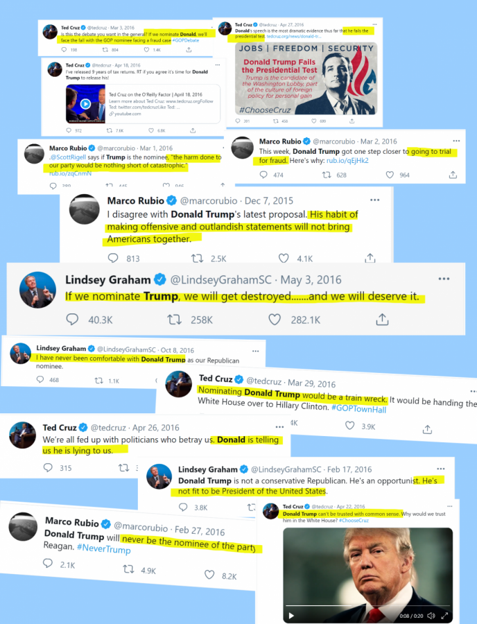 Here is a compilation of past tweets from prominent Republicans, revealing their strong opposition of Trump and how they knew the consequences of letting him have power in the Republican party. However, their recent actions have shown that they are now supporting Trump in order to boost their political futures in the Republican party, in the years to come.
