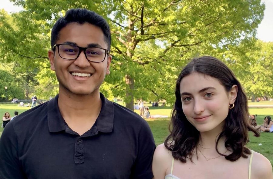 Pictured are Valedictorian Ayanava Ganguly 21 (left) and Salutatorian Enza Jonas-Giugni 21 (right).