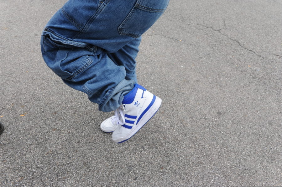 Leila Buchan ’22 wears Adidas sneakers paired with baggy jeans.