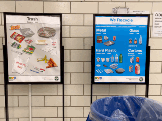 Informational panels in the cafeteria may depict clearer instructions of what is recyclable and what is not.