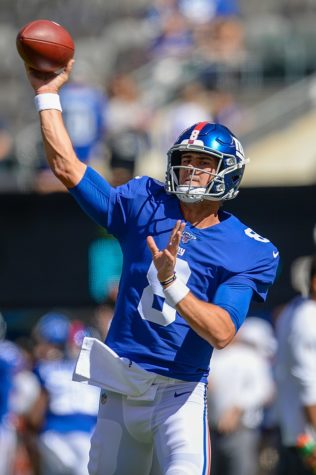 The New York Giants do not have a single wide receiver on their roster who has played in every game this year. Here is Daniel Jones at quarterback for the New York Giants during a game in his rookie season on September 29th, 2019.