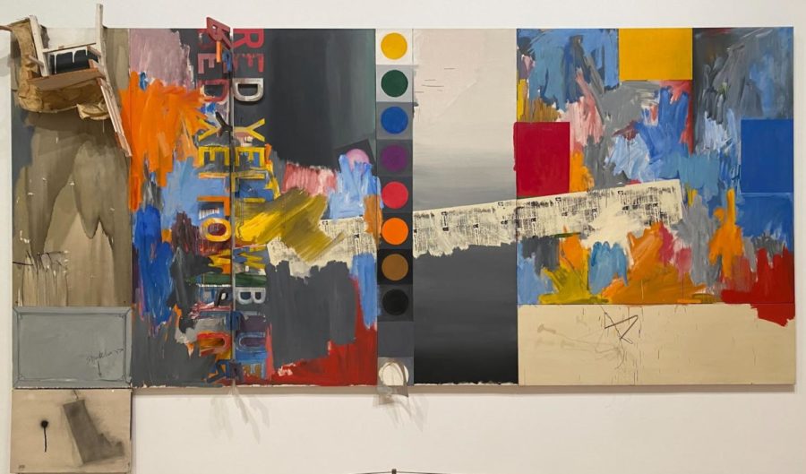 Jasper Johns According to What utilizes a broad color scheme — one that strays from the exhibit’s chromatic fundamentals.  
