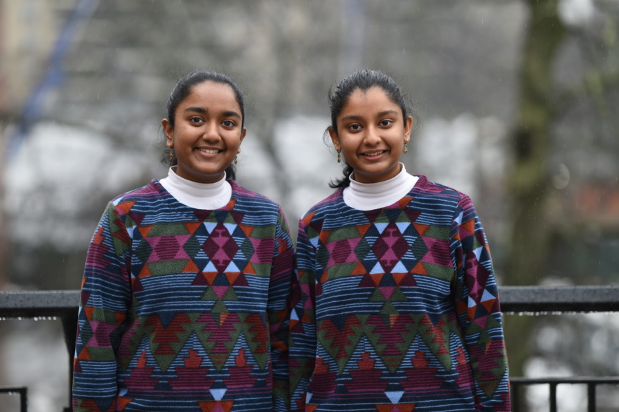 Pratithi Navati 25 (left) and Pramithi Navati 25 (right) flaunt matching outfits, earrings, and aspirations. Bronx Science was our dream school, and we were dancing around the house the moment that we learned that we were accepted. 