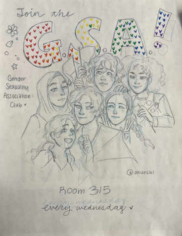 One of our most popular meetings was a creative session where we brought supplies to create posters for the club. This one was made by Cristine An 22. To see more of their art, check out their Instagram @akunshi.
