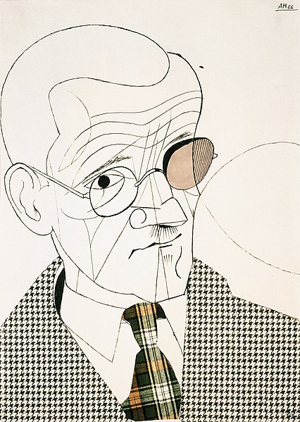 Here is an illustration of James Joyce, drawn by artist Adolf Hoffmeister.