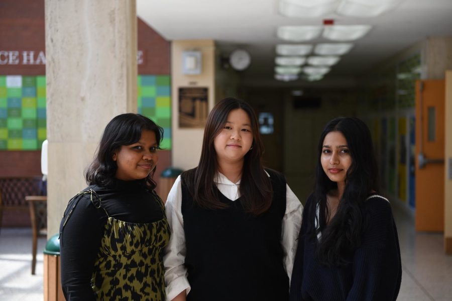 Pithiya D’ Costa, Kristen Li, and Tasnim Hossain (left to right) began leading the book club when school was online during the Coronavirus pandemic. 