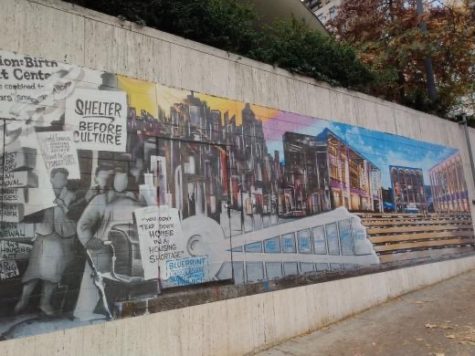 A mural near Lincoln Center in Manhattan reflects public sentiment against gentrification. 