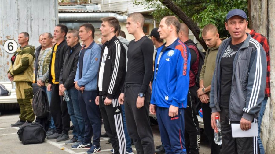 Newly mobilized personnel are assembled in the Crimean region of Yalta.
