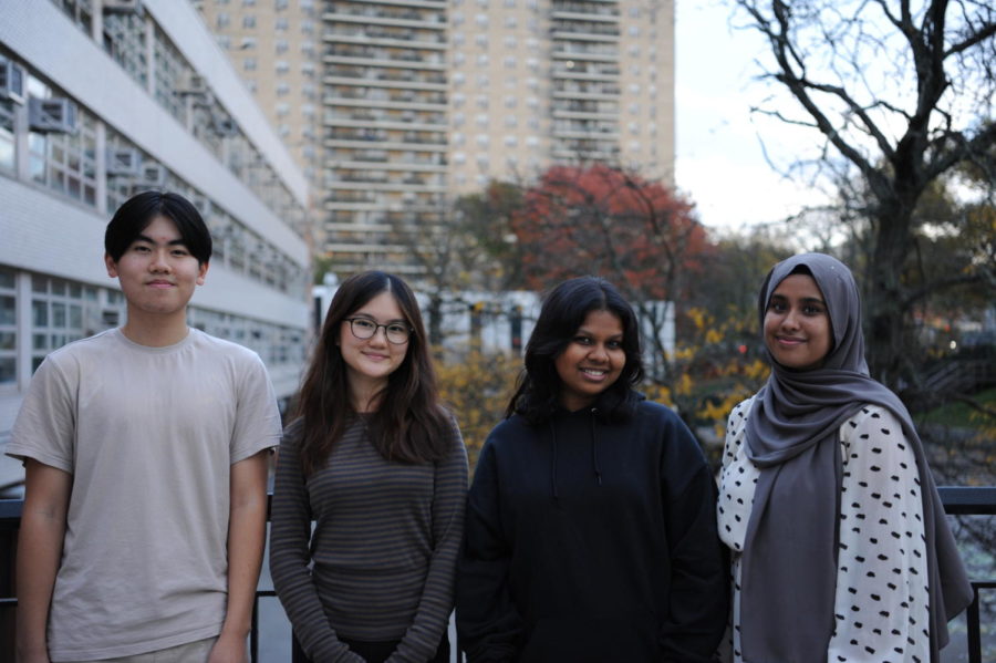 Here are the Pre-Medical Society club board members for 2022-2023. From left to right are Jonathan Lin ’24, Sarah Cheng ’24, Pithiya D’Costa ’23, and Sumaiya Jessi ’25.