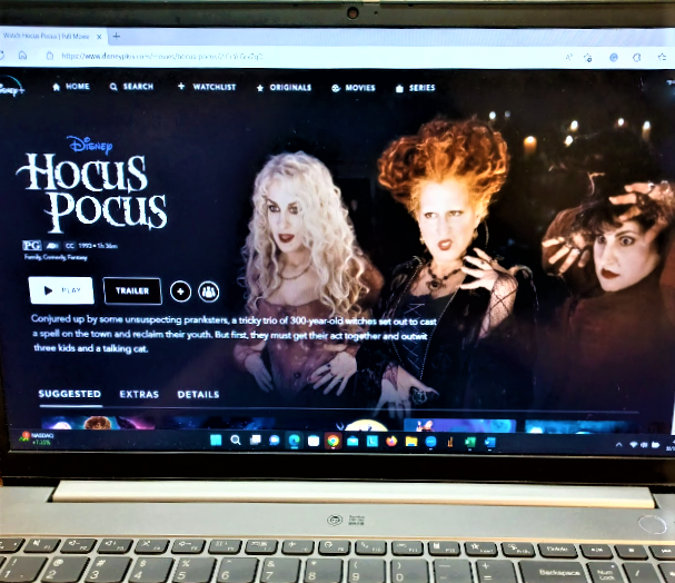Here is the title screen of the original Hocus Pocus movie on Disney +. Pictured are the Sanderson Sisters, with Sarah on the left, Winifred (Winnie) in the middle, and Mary on the right.