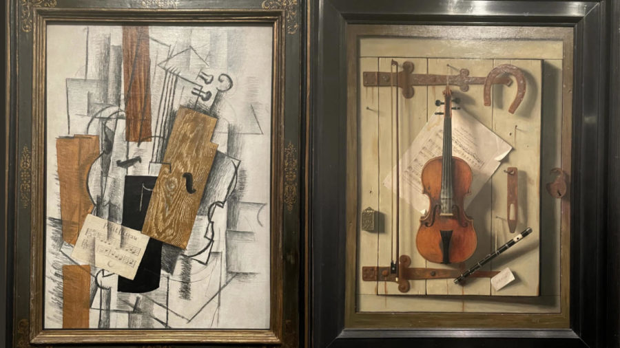 At the forefront of the Cubism and the Trompe l’Oeil Tradition exhibit at the MET Museum are two different depictions of a violin, one Cubist and one realist. 