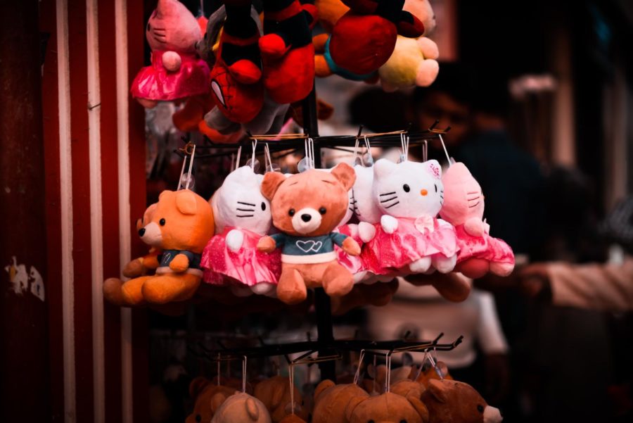 Pictured are stuffed animals sold in a mall -- just years ago these toys would have been carried around by only toddlers. Now, teens and adults buy them, too.