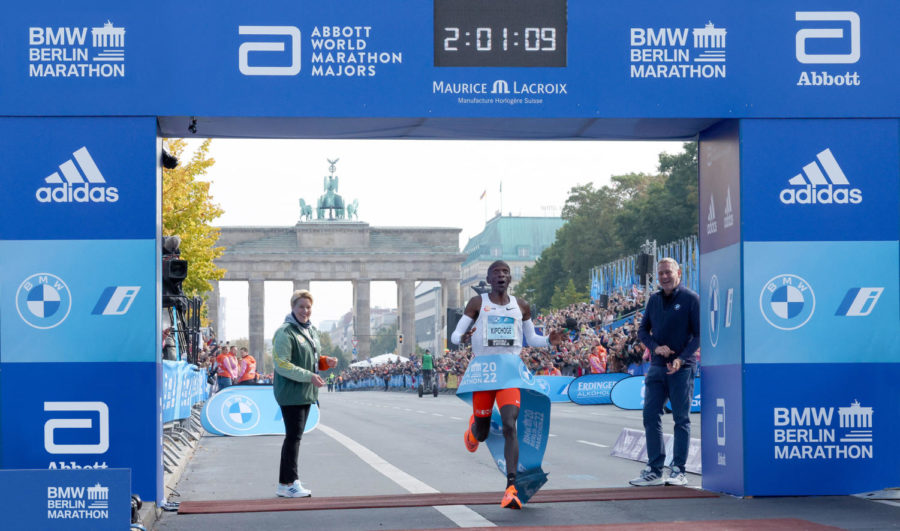 In the 2022 Berlin Marathon, Eliud Kipchoge crossed the finish line with a world-breaking time of 2:01:09. 