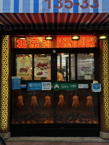 Pictured is the outside of the Peking Duck Sandwich Stall, located at 135-33 40th Road, in Flushing, Queens.