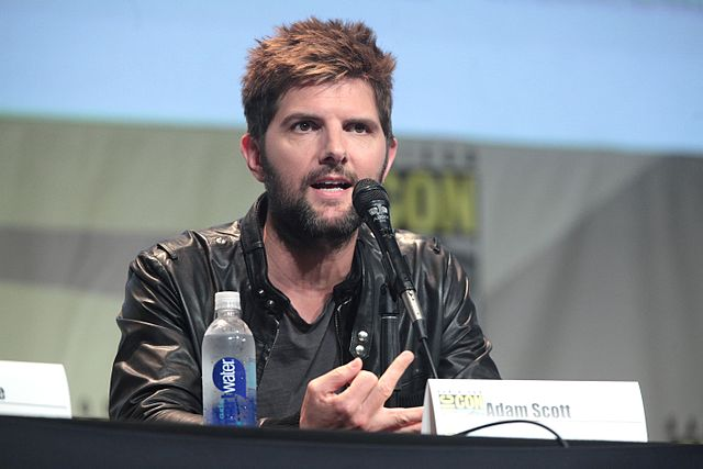 Lead actor Adam Scott, who plays the character of Mark, speaks about the show during a Comic-Con convention.  