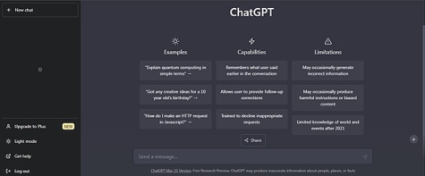 This is the basic, yet effective user interface for ChatGPT as of May 2023.