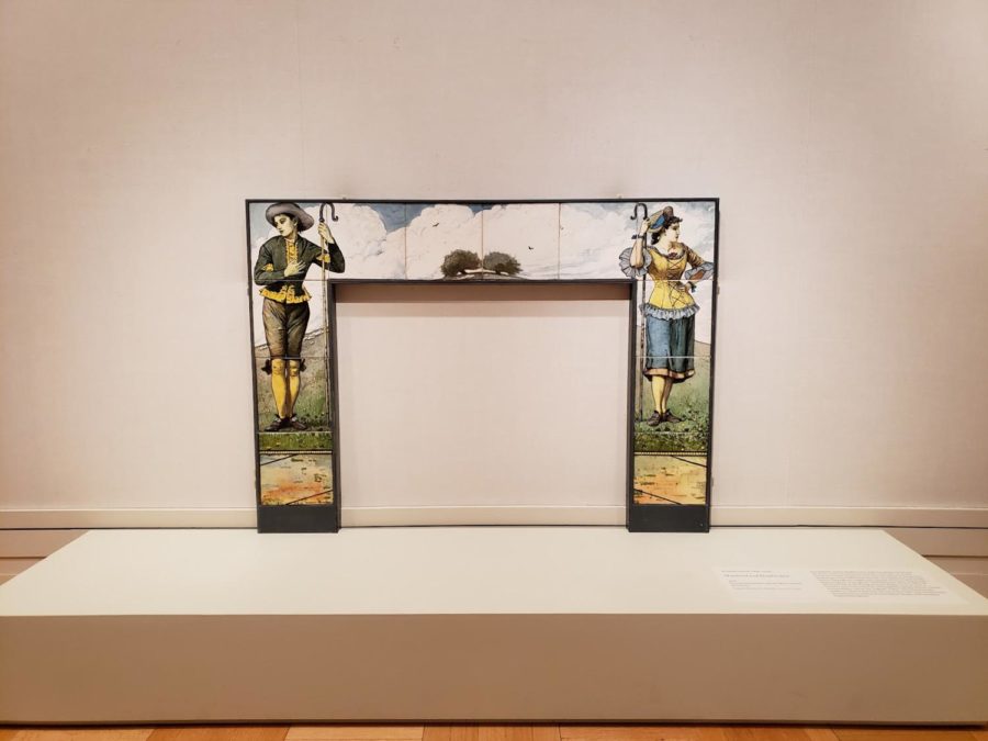 ‘Shepherd and Shepherdess’ by Winslow Homer is one of the most distinguished pieces produced by a member of the Tile Club that is identifiable as such. It is meant to be a decorative mantelpiece of two “old fashioned” herders, and is one of the artist’s most ambitious tile pieces along with several other tile creations.