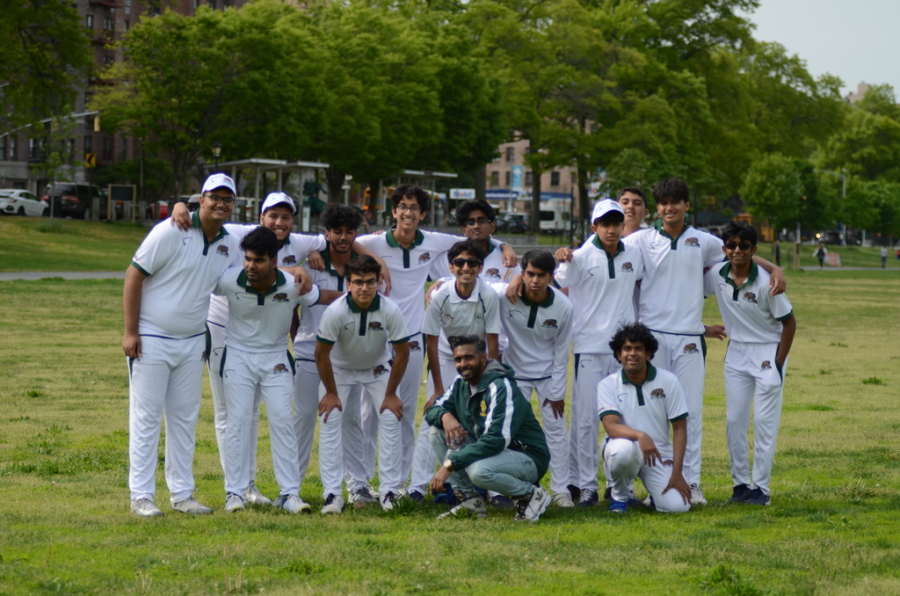 Here is the Bronx Science Coed Varsity Cricket Team for 2022-2023 present at the Bronx High School of Science versus Lehman High School game. From Left to Right: Back Row: Abdul Gill (Captain) ’23, Awais Abid ’24, Rajdeep Banik (wicketkeeper) ’26, Abhinav Akella ’26, Siddharth Korukonda (Captain, wicketkeeper) ’23, Krithk Dhandia ’26, Aarav Dugar ’24, Adi Jain ’26, Emmanuel Satkunarajah ’23; Middle Row/Sitting: Junaid Mahi ’24, Kareem Malik (Captain) ’23, Sunay Chawla (Captain) ’25, Abdullah Ratol ’25, Arefin Soumeen ’24; Coach Mark Maraj middle, sitting;           Not present: Arka Nath ’23, Arham Miah ’25, Talha Haque ’24, Shubham Patel ’24, Chahat Aujla ’25, Kamya Parikh ’24 (Manager), Jazmine Pawar ’24 (Manager), Krittika Chowdhury ’23, Manager (Photo Credit: May Sen ’24 Team Manager)

