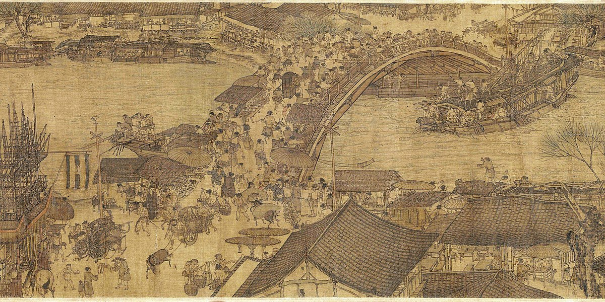 This is a portion of Along the River During the Qingming Festival by Northern Song Dynasty painter Zhang Zeduan. It is dubbed “China’s Mona Lisa” due to its level of recognizability. The piece captures the lively atmosphere of the Qingming Festival rather than the ceremonial activities like tomb sweepings. The original work is 207 inches in width and captures a wide variety of people across the town. (Photo Credit: Zhang Zeduan, Public domain, via Wikimedia Commons)