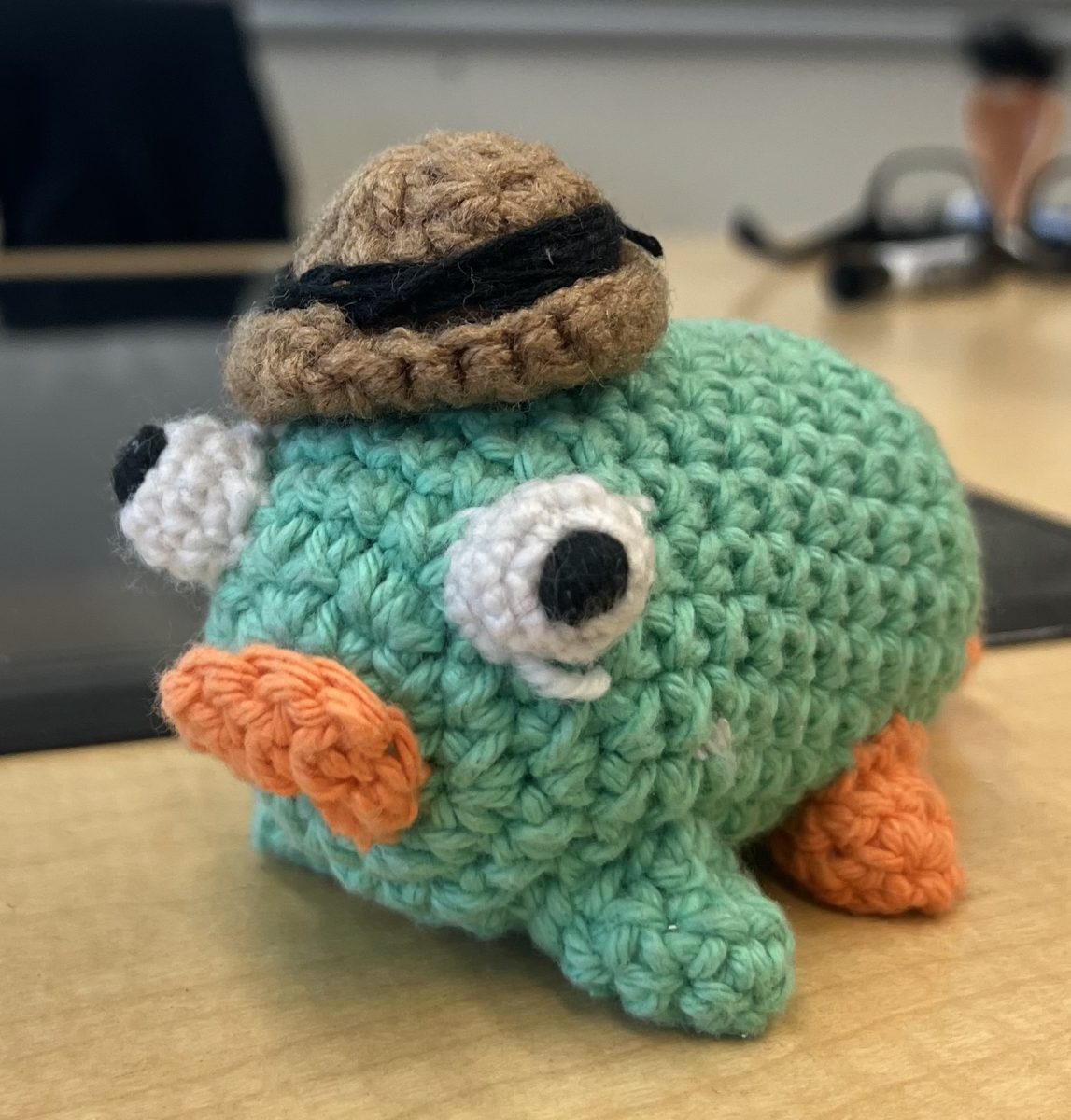 Here is a crocheted, stuffed toy of Perry the Platypus made by the daughter of Bronx Science math teacher Ms. Lerohl. Ms. Lerohl thoroughly enjoyed watching Phineas and Ferb with her kids when it first aired, and she now frequently discusses the show with her A.P. Calculus BC students.


