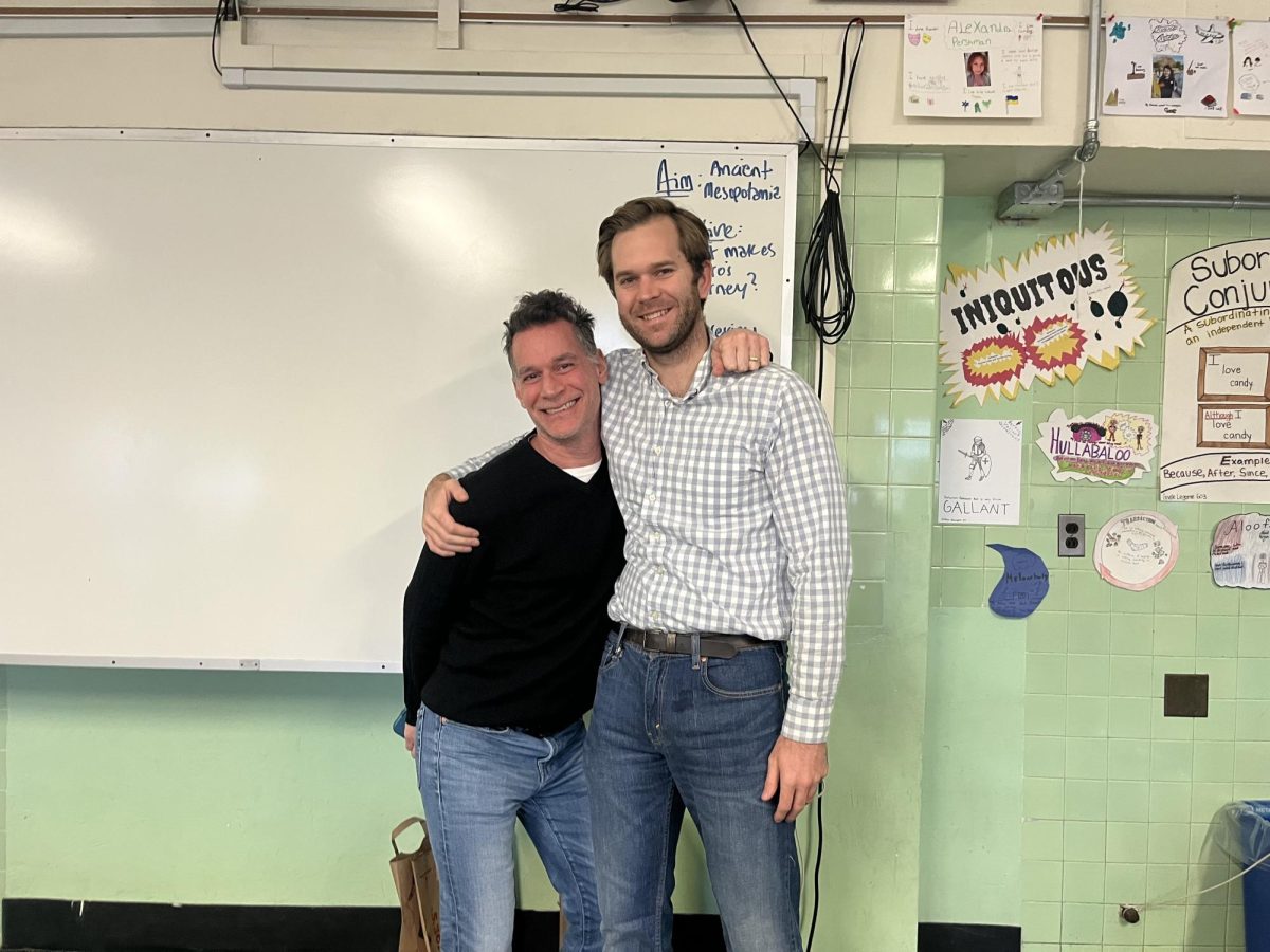 Pictured are Mr. Behar (left) and Mr. Dickey (right) in Mr. Behars classroom.
