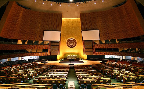 Here is a photograph of the United Nations General Assembly hall, where the General Assembly is held every year, showcasing the grand size of the meeting space. (Photo Credit: Patrick Gruban, cropped and downsampled by Pine, CC BY-SA 2.0 , via Wikimedia Commons)