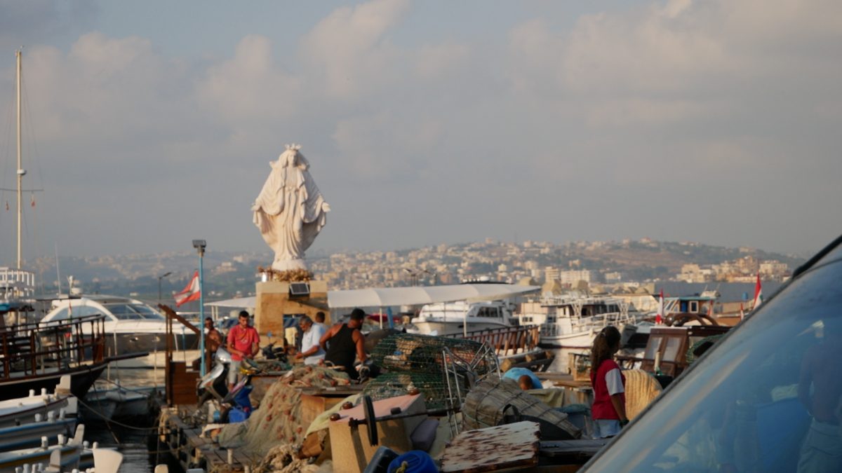 A statue of Virgin Mary sits on a fishing dock in Tyre harbor in Lebanon. The city of Tyre (known by locals as Soor) was settled by the Phonecians between the 9th and 6th centuries B.C.E. It is one of the oldest continually inhabited cities in the world, and it appears in many Biblical traditions.