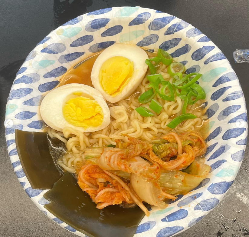 Edible Arts club members add their own spin to the instant ramen, adding seaweed, kimchi, tea-boiled eggs, and scallions. (Photo used by permission of @bxsci_edible_arts on Instagram)