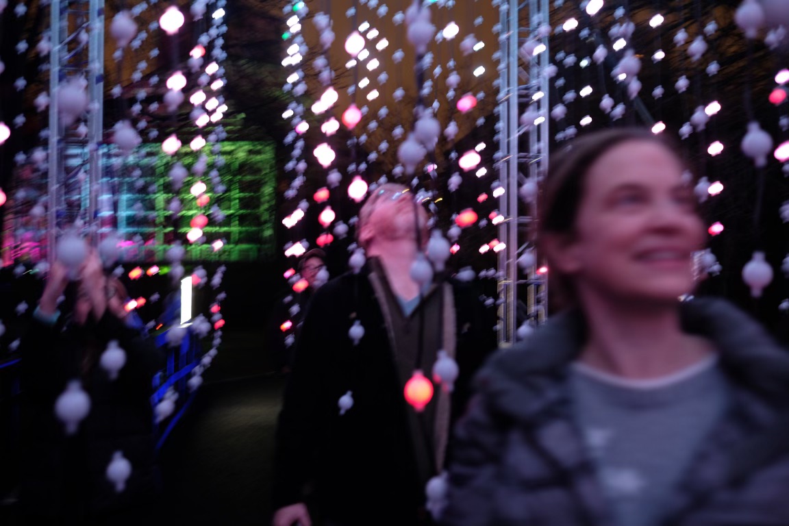 My+parents+were+awed+walking+through+a+corridor+filled+with+hanging+lights+at+the+Brooklyn+Botanic+Gardens.