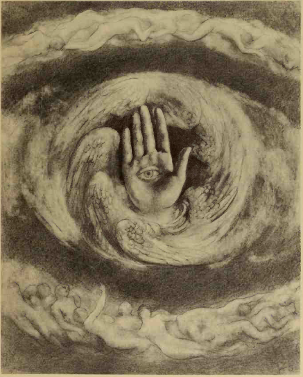 My own interpretation of the hand with the eye in the center after reading through Khalil Gibrans The Prophet in its entirety was that it represented God, who was able to see all and hear all, a being that represented strength and stability towards all else that surrounded it. (Image Credit: Khalil Gibran, Public domain, via Wikimedia Commons)