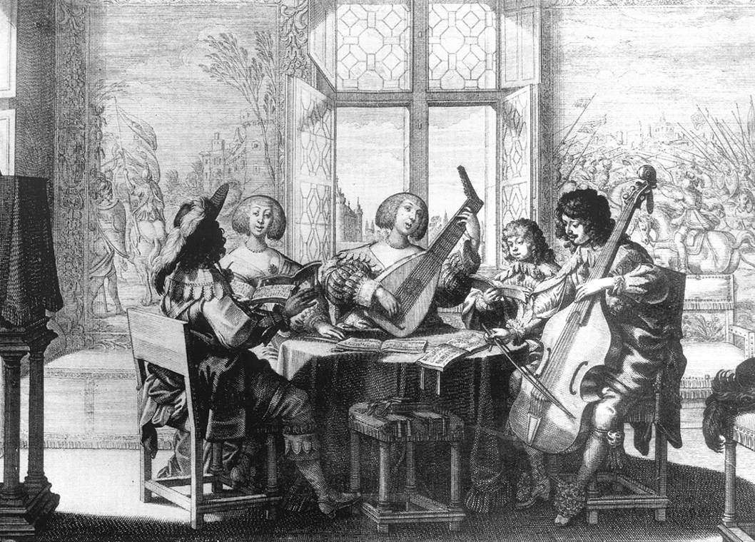 Here is The Five Senses: Hearing, an etching by Abraham Bosse, circa 1638. It depicts Baroque musicians, including a lutenist, a viola de gamba player, and singers. (Image Credit: Abraham Bosse, Public domain, via Wikimedia Commons)