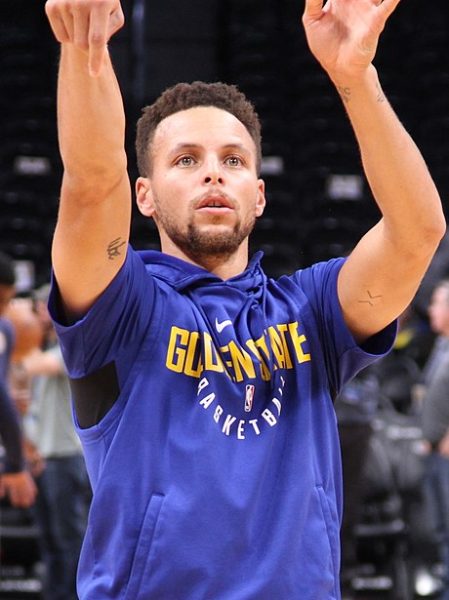 Here is Stephen Curry shooting before a game. (Photo Credit: Cyrus Saatsaz, CC BY-SA 4.0 , via Wikimedia Commons)