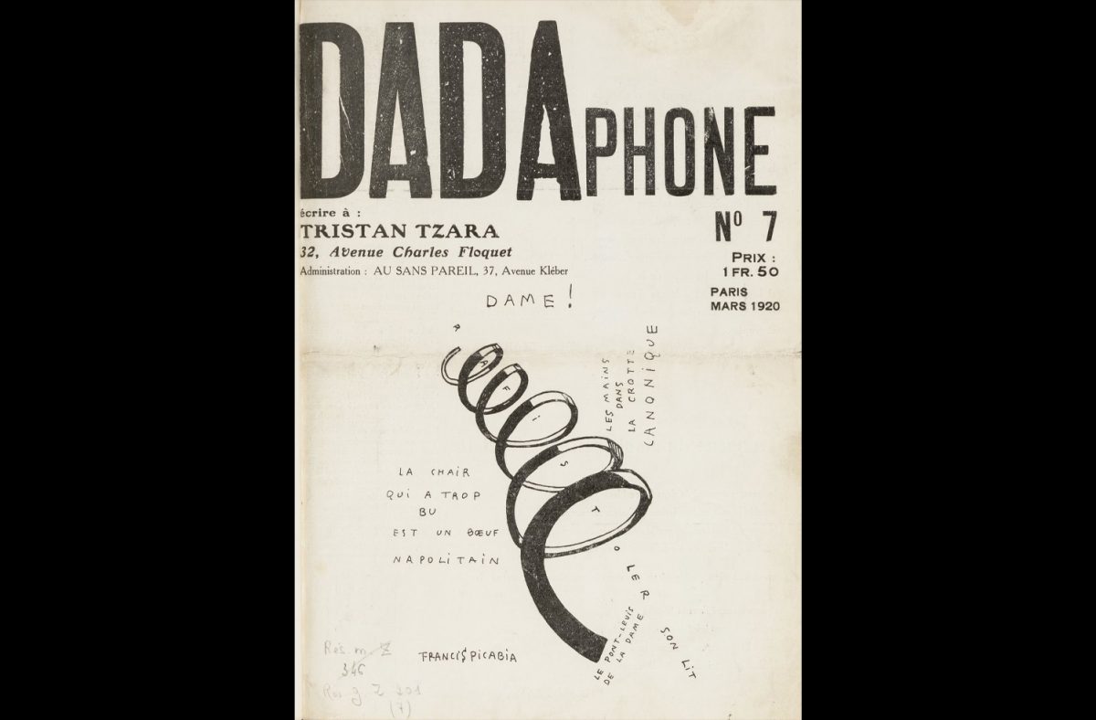 Here is the cover page of the seventh issue of the avant-garde magazine Dada: Literary and Artistic Review. There were seven issues in total – this was the last. It was published in March of 1920. (Image Credit: Tristan Tzara, Public domain, via Wikimedia Commons)