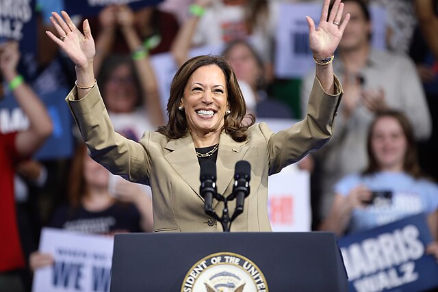 Pictured is Kamala Harris at Desert Diamond Arena in Glendale, Arizona. (Photo Credit: Gage Skidmore, CC BY-SA 2.0 , via Wikimedia Commons)