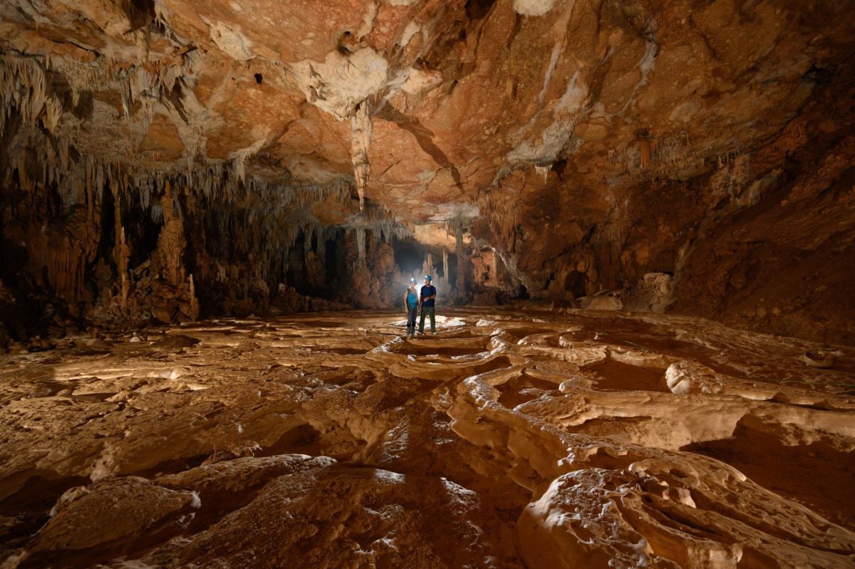 The main chamber of the ATM cave, known as the Cathedral, was a major ritual site that contains several artifacts. Dr. Awe explored and researched this chamber while studying ATM. (Photo by Dr. Jaime Awe; used by permission) 